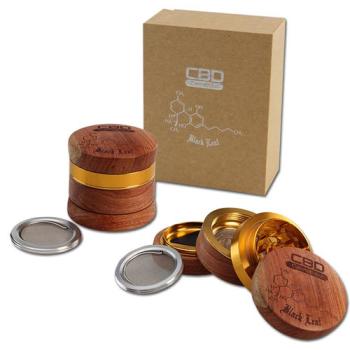 Black Aluminium/Wood Grinder 4-part - Black Leaf