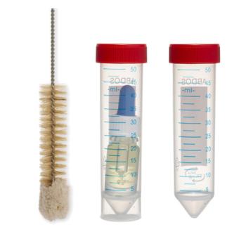 Cannolator Cannabis extractor, reinigingsborstel naast twee maatbuisjes