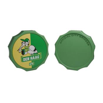City Grinder Den Haag open, twee helften van de 55mm grinder met tandsysteem zichtbaar