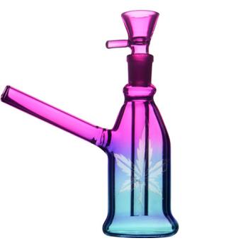 Glazen Bong Blauw/Magenta Cannabisblad 16 cm