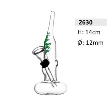 Mini glazen waterpijp cannabisblad 14 cm