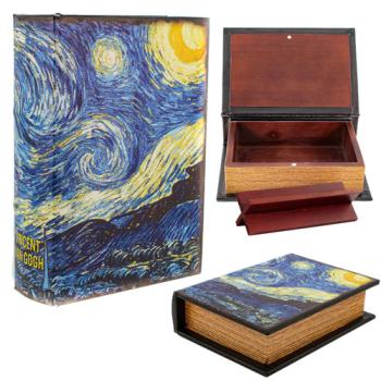 Stash Book Starry Night - wooden storage book 18 x 13 x 5 cm