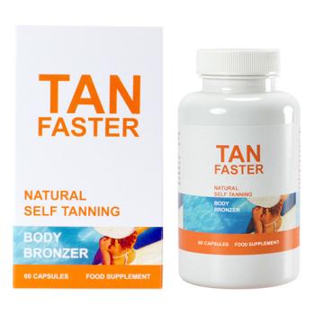 TanFaster bètacaroteen capsules, wit doosje en pot met 60 capsules