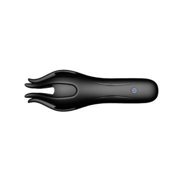Tentra vibrator van zwart siliconen met zes tentakels, zijaanzicht